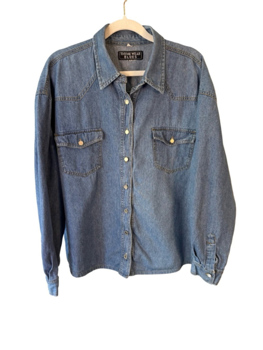 Vintage Thyme Wear Classic Light Blue Denim Button-Up Western Shirt Size XL - Picture 2 of 14